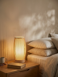 BambooGlow | Woven Bamboo Japanese Table Lamp, E27 Plug-In