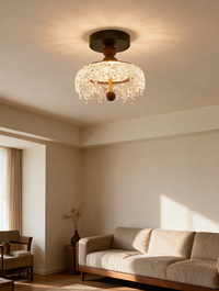 AureliaWood | Walnut-Tone LED Semi-Flush Ceiling Light, 3 Colour Modes