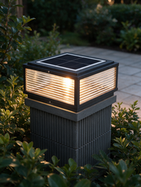 LuxeGlow | Solar or Hardwired Pillar Light with Ribbed Glass Shade