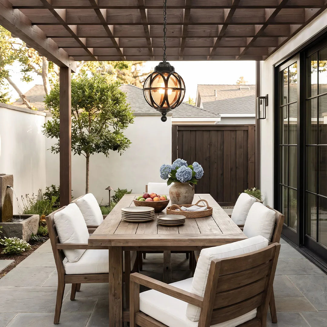 Lunara | Elegant Retro Metal Orb Outdoor Pendant Light Fixture 2