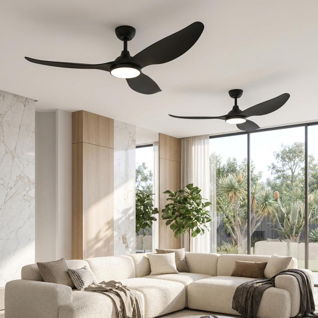 AeroBreeze | Sleek Modern Low Profile Flush Mount Black Ceiling Fan — Lifestyle