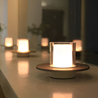 Candle Cylinder Cordless Table Lamp — Metal Dish Base LED