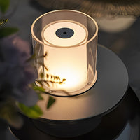 Candle Cylinder Cordless Table Lamp — Metal Dish Base LED