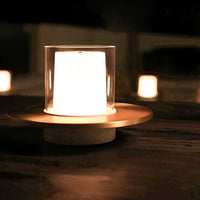 Candle Cylinder Cordless Table Lamp — Metal Dish Base LED
