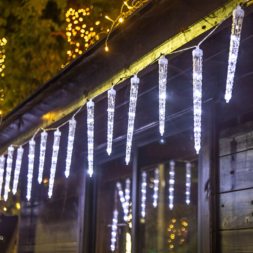Solar Icicle Lights — Outdoor LED String with Timer