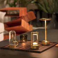 Slim Dome Cordless Table Lamp — Plated Metal Rechargeable LED