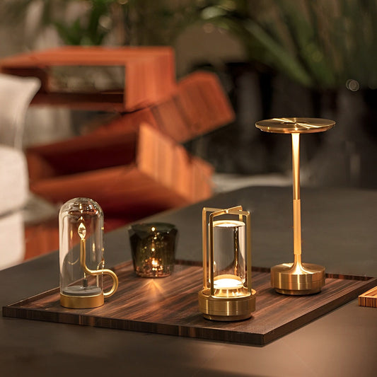 Slim Dome Cordless Table Lamp — Plated Metal Rechargeable LED