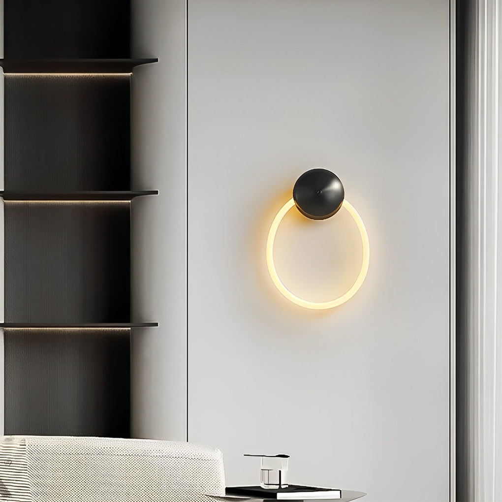Woven Nylon Ring Wall Light - Handmade Black LED Sconce