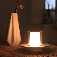 Candle Cylinder Cordless Table Lamp — Metal Dish Base LED