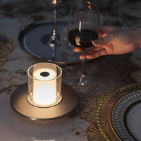 Candle Cylinder Cordless Table Lamp — Metal Dish Base LED