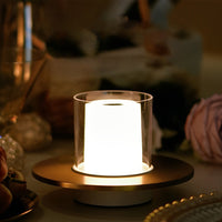 Candle Cylinder Cordless Table Lamp — Metal Dish Base LED