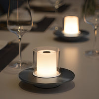 Candle Cylinder Cordless Table Lamp — Metal Dish Base LED