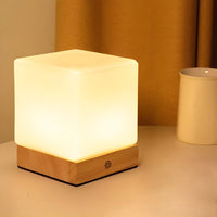 LuminaCube | Elegant Cordless LED Table Lamp with Natural Wood Base 0