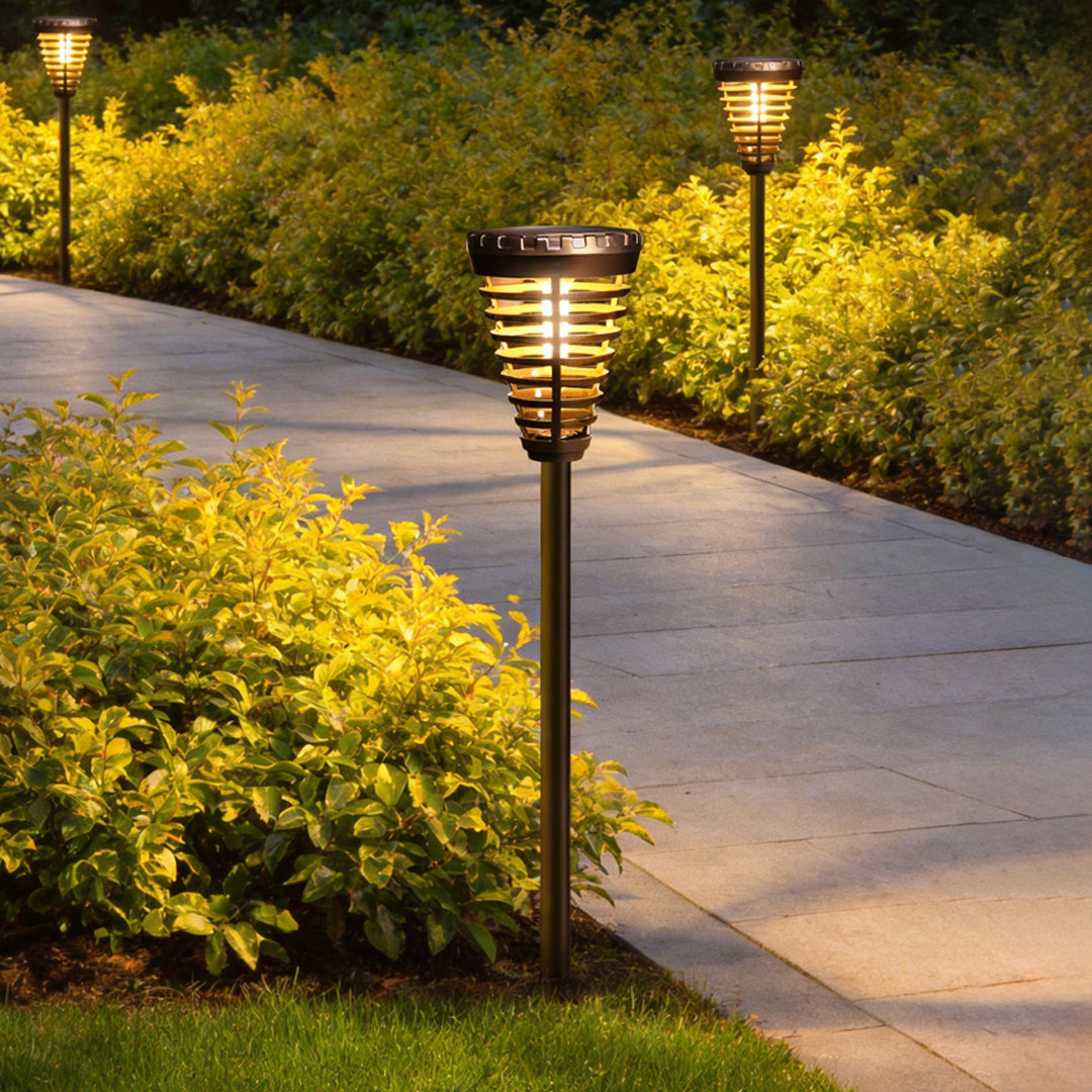 Solar Garden Torch Light — Modern Black Pathway Stake