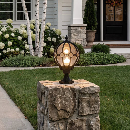 Luminara | Elegant Retro Glass Globe Outdoor Pillar Light 1