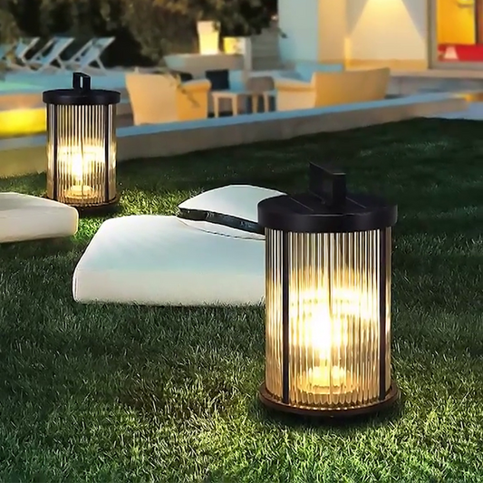 Luminara | Stylish Striped Glass Outdoor Solar Lantern Light 4