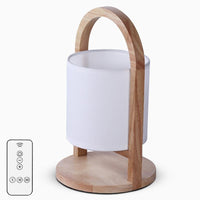Wood Lantern Table Lamp — Cordless Linen Shade Rechargeable LED