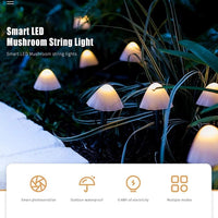 Solar Fairy Lights — Mushroom LED String, 5m Outdoor