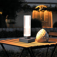 Square Cordless Table Lamp — Plated Metal Dimmable Bedside LED