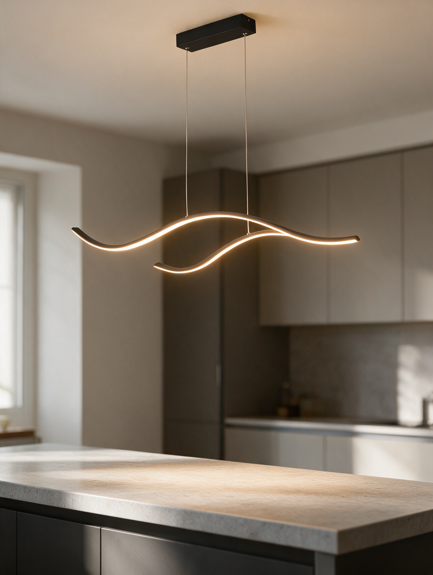 LuminaraWave | Stylish Adjustable Curved LED Kitchen Pendant Light