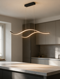 LuminaraWave Curved LED Kitchen Pendant Light above a kitchen island