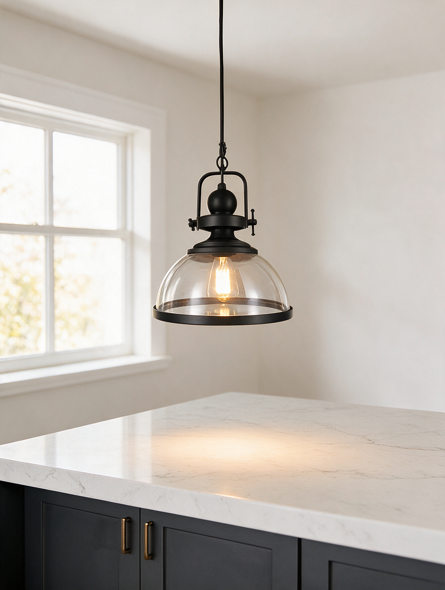 Noctelle | Elegant Black Glass Pendant Light for Kitchen Lighting