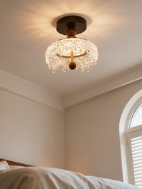 AureliaWood Walnut LED Flush Mount Ceiling Light in a modern bedroom