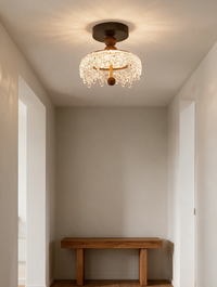 AureliaWood Walnut LED Flush Mount Ceiling Light in a modern entryway
