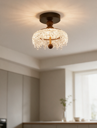 AureliaWood Walnut LED Flush Mount Ceiling Light above a modern kitchen
