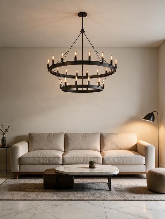 Rustic Charm black iron vintage chandelier with adjustable rods — view 2