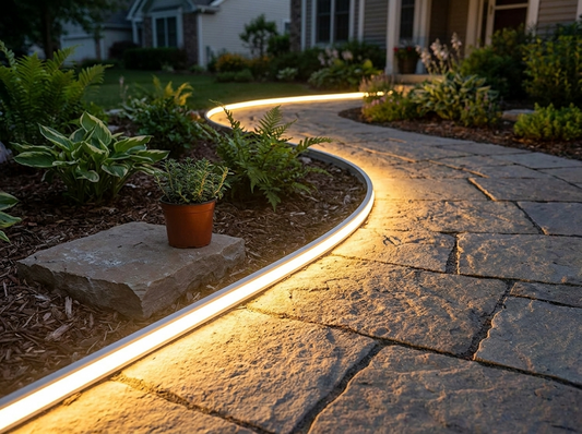 LuminaraFlex Waterproof Outdoor LED Recessed Strip Light — in-use pathway