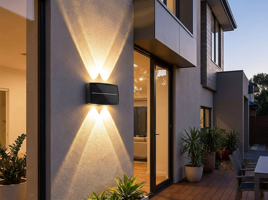 EcoLuma Solar Outdoor Wall Light — lifestyle