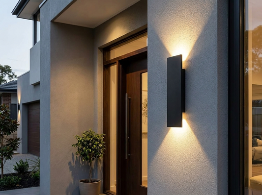 Rainguard Black Outdoor Wall Lantern Up and Down Lights — lifestyle