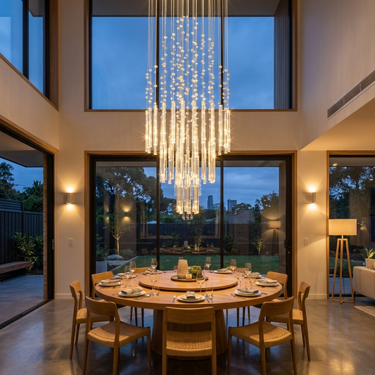 K9 Crystal | Modern Elegant Adjustable Raindrop Chandelier Light — In use