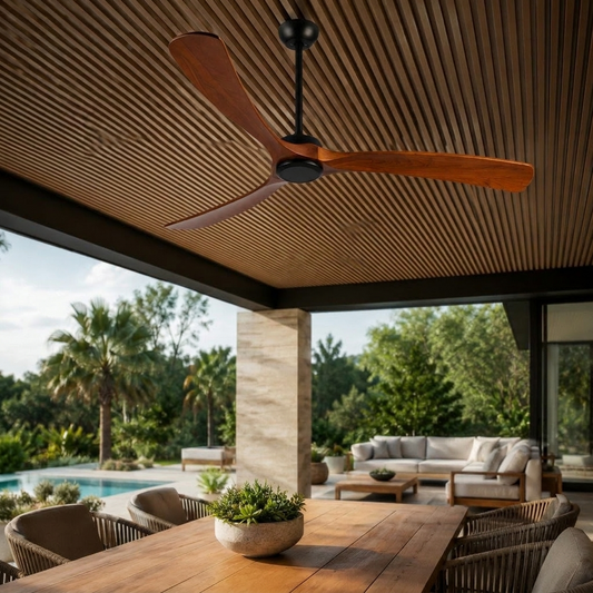 AetherWood | Modern Elegant Outdoor Ceiling Fan with Walnut Blades — Lifestyle