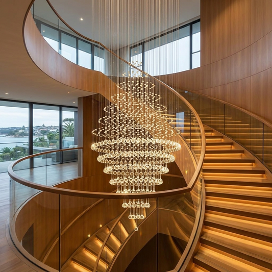 K9 Crystal | Elegant Modern Spiral Designer Chandelier with Adjustable Height — Lifestyle