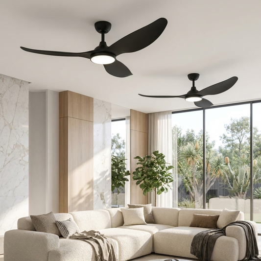 AeroBreeze | Sleek Modern Low Profile Flush Mount Black Ceiling Fan — Lifestyle
