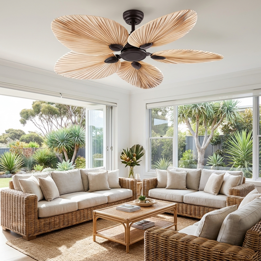 PalmaraLeaf | Stylish Modern Flush Mount Ceiling Fan with Remote Control — Lifestyle