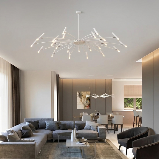 Luminara | Modern Adjustable LED Chandelier Light with Customizable Features — White, in a living room