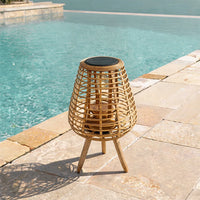 Rattan Solar Floor Lamp — Bamboo Patio Light, Solar or USB