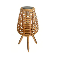 Rattan Solar Floor Lamp — Bamboo Patio Light, Solar or USB