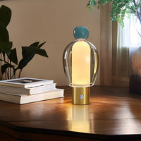 Figurine Glass Table Lamp — Cordless LED with Metal Base