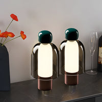 Figurine Glass Table Lamp — Cordless LED with Metal Base