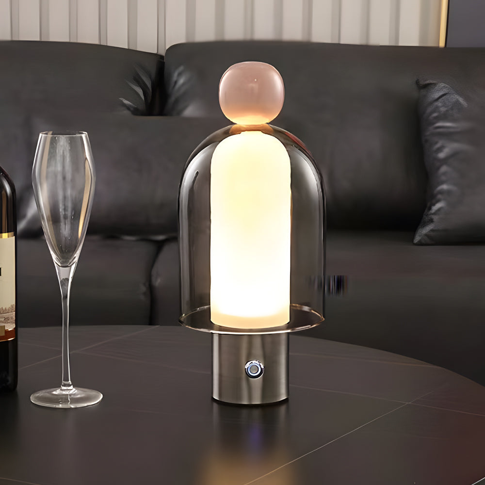 Figurine Glass Table Lamp — Cordless LED with Metal Base