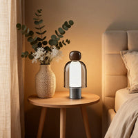 Figurine Glass Table Lamp — Cordless LED with Metal Base