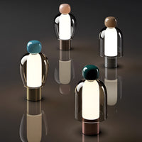 Figurine Glass Table Lamp — Cordless LED with Metal Base