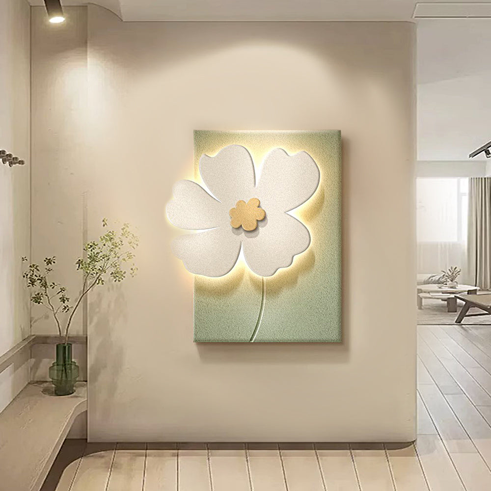 Floral Relief LED Wall Art Light — 3D Carved Sandstone Panel