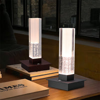 Square Cordless Table Lamp — Plated Metal Dimmable Bedside LED