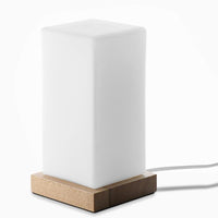 Wooden Cube Table Lamp — Rechargeable LED with Frosted Glass Shade