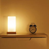Wooden Cube Table Lamp — Rechargeable LED with Frosted Glass Shade